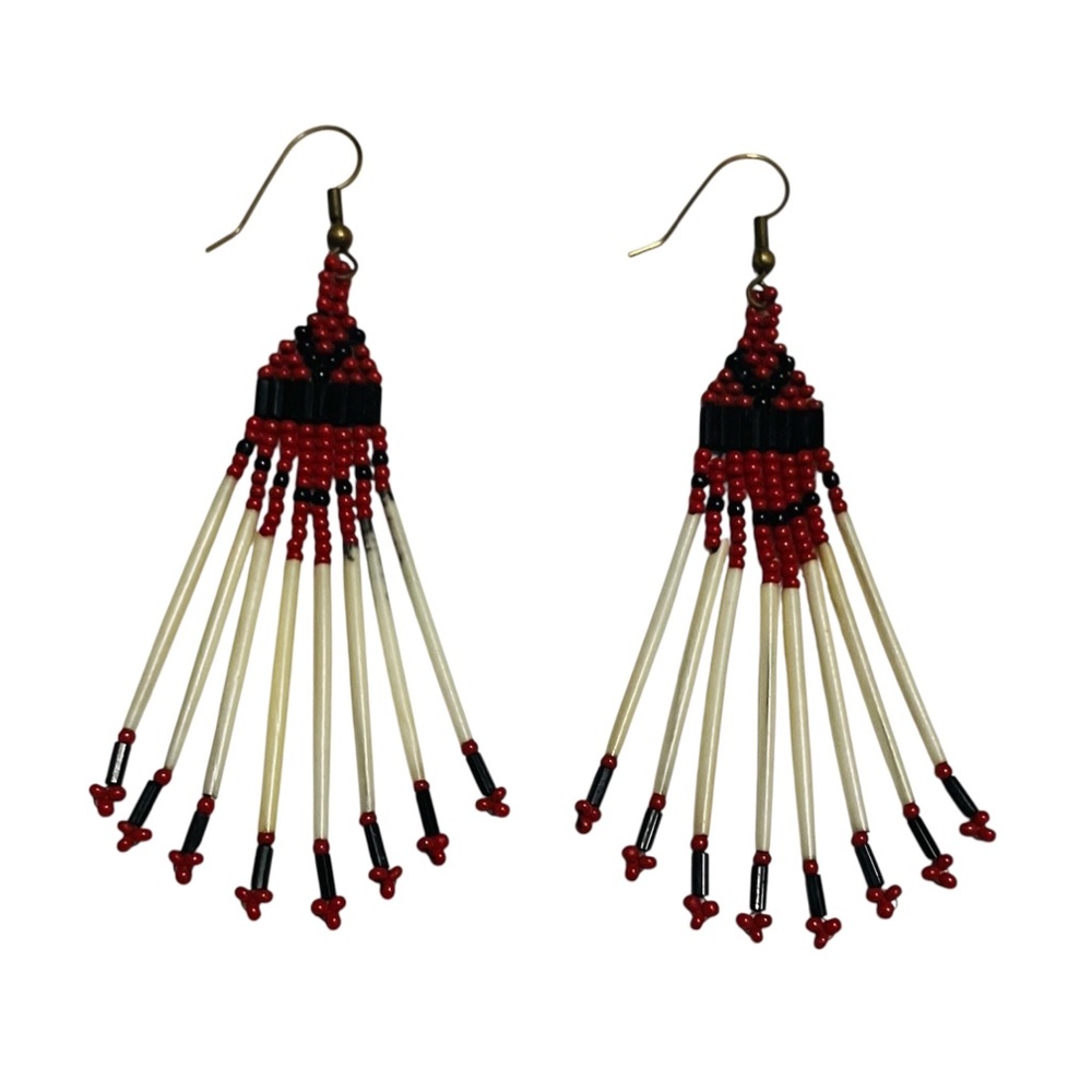 Handmade Indigenous Porcupine Quill Fringe Dangle Earrings